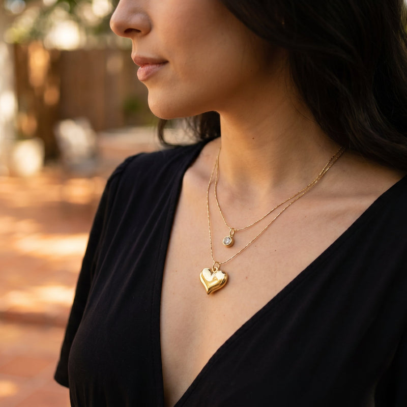 Layered Gold Heart & Crystal Pendant Necklace