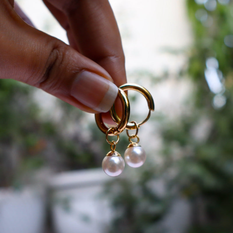 Classic Gold Hoop with Pearl Drop