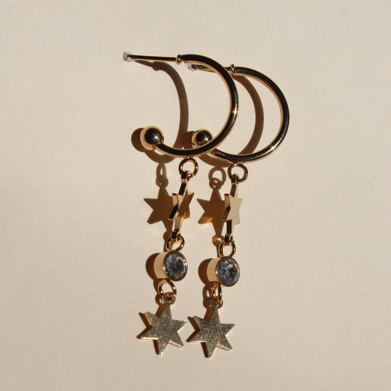 Cascading Star & Crystal Gold Hoops