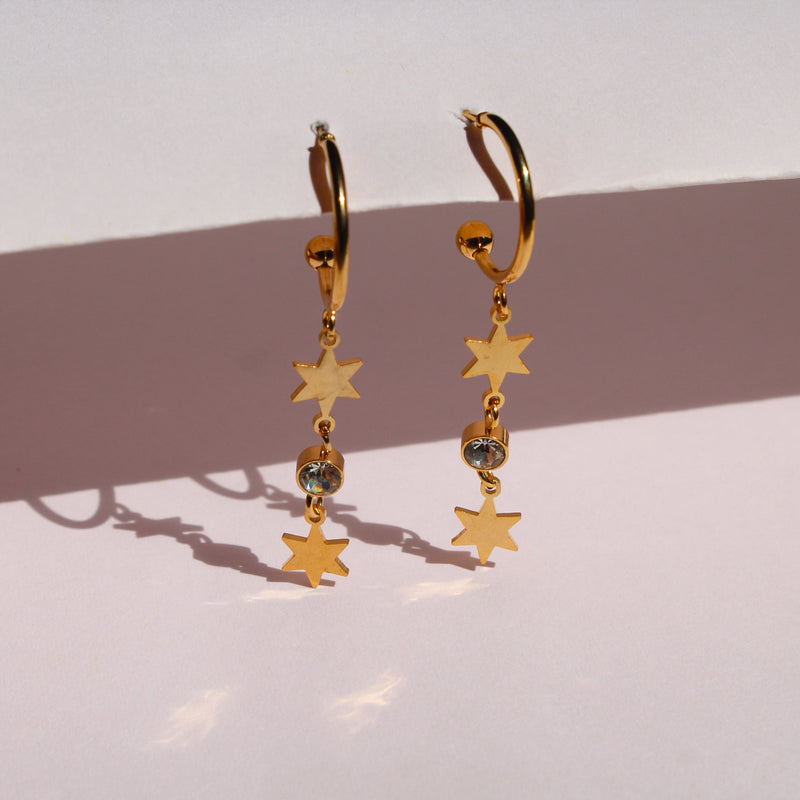 Cascading Star & Crystal Gold Hoops