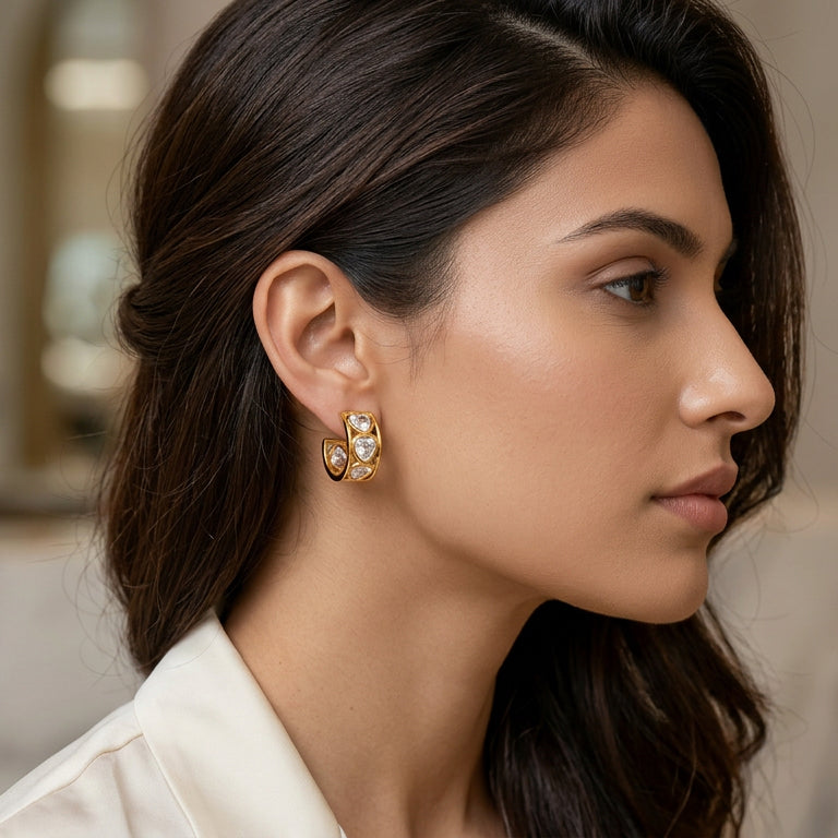 Crystal Pavé Gold Huggie Hoops