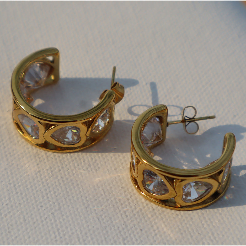 Crystal Pavé Gold Huggie Hoops