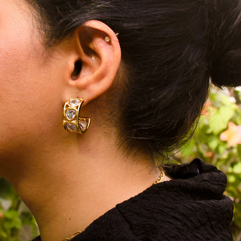 Crystal Pavé Gold Huggie Hoops