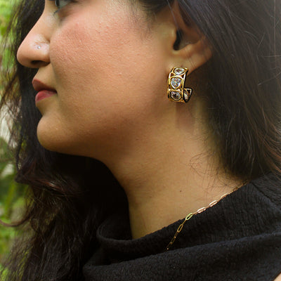 Crystal Pavé Gold Huggie Hoops