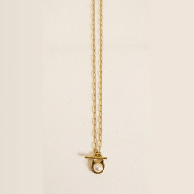 Pearl Toggle Necklace in Gold Paperclip Chain