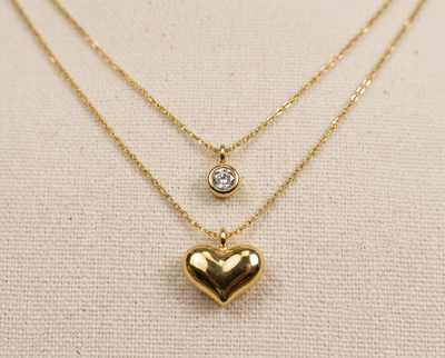 Layered Gold Heart & Crystal Pendant Necklace