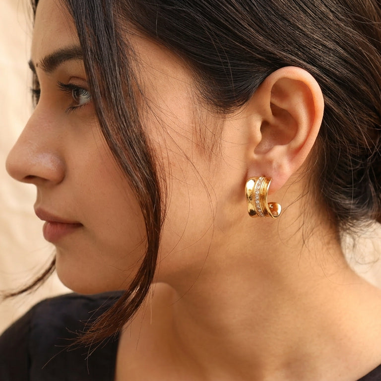 Fluted Gold Huggie Hoops