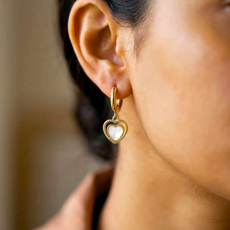 Love Heart Pearl Drop Earrings