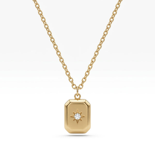 Engraved Starburst Tag Necklace