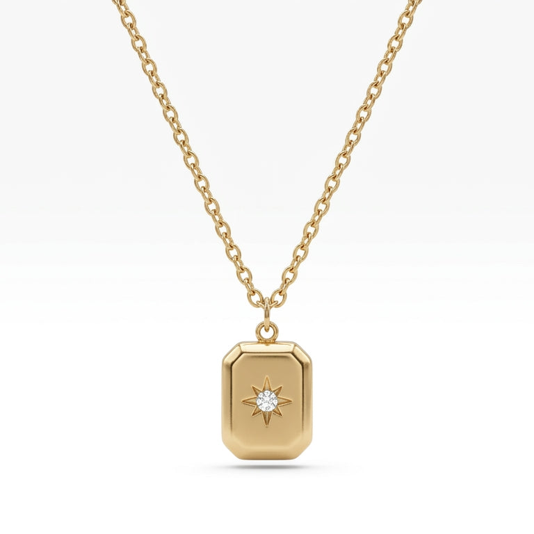 Engraved Starburst Tag Necklace