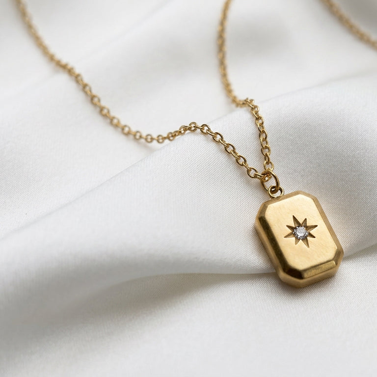 Engraved Starburst Tag Necklace