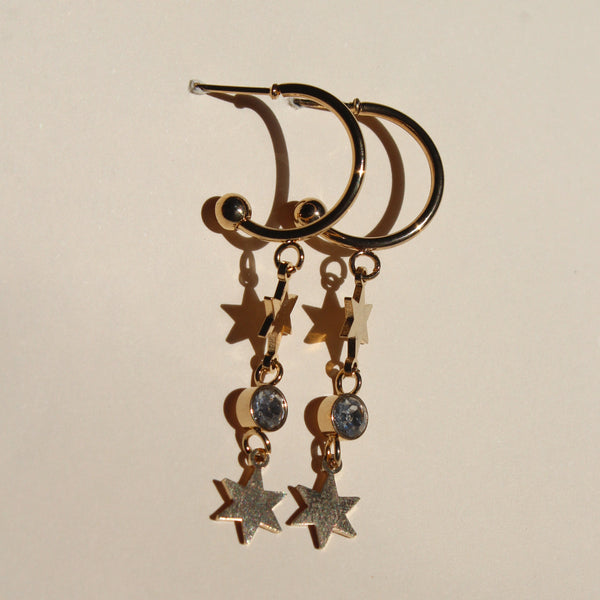 Cascading Star & Crystal Gold Hoops