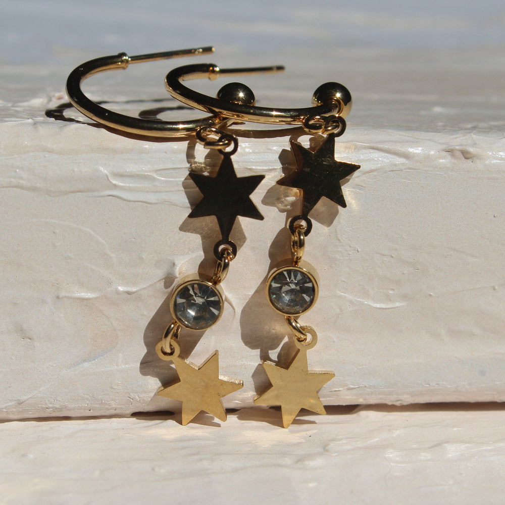 Cascading Star & Crystal Gold Hoops