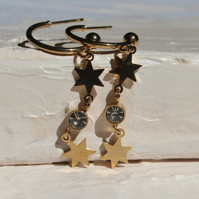 Cascading Star & Crystal Gold Hoops