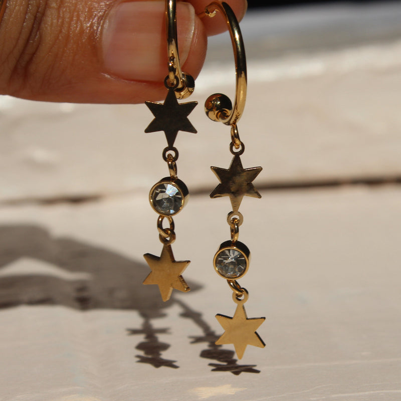 Cascading Star & Crystal Gold Hoops